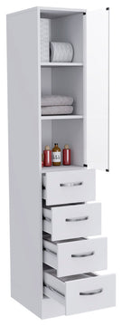 Preston Linen Cabinet with 3 Shelves, 4 Drawers, and Glass Door, White