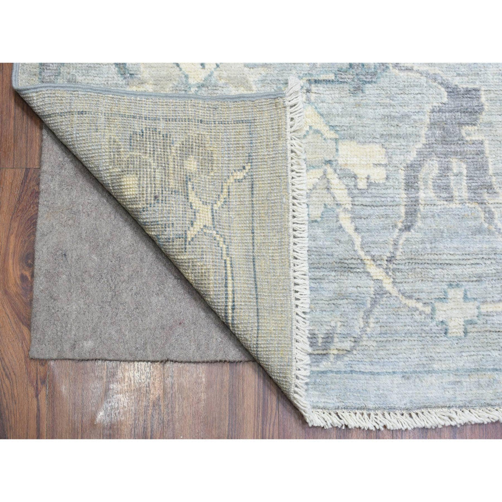 Gray Afghan Oushak Flowing Open Design Hand Knotted Pure Wool Rug, 10'2"x13'10"