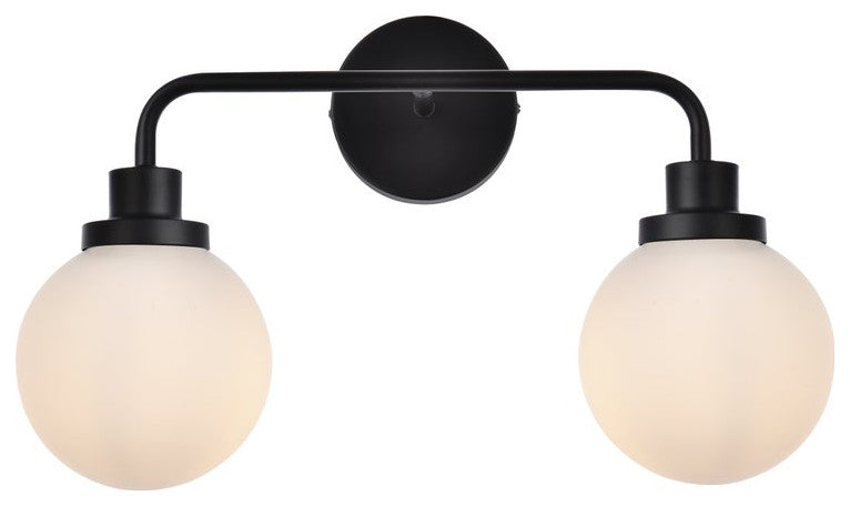 Helen 2-Light Bath Sconce, Black With Frosted Shade