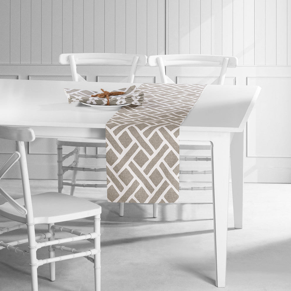 Martinique Printed Cotton Table Runner and Placemats, Martinique Taupe