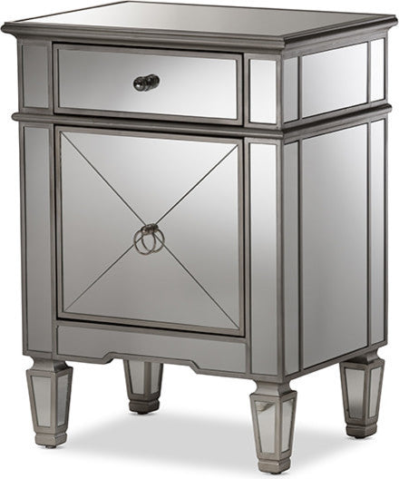 Claudia HollyWood Regency Glamour Style Mirrored Nightstand