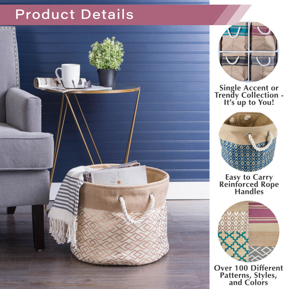 Burlap Bin Border White Rectangle Large 17.5"x12"x15"