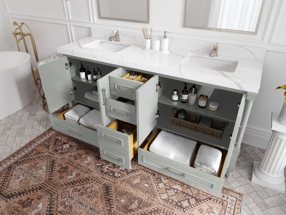 Aberdeen 72 Double Sink Bath Vanity in Coventry Gray 2" Calacatta Nuvo