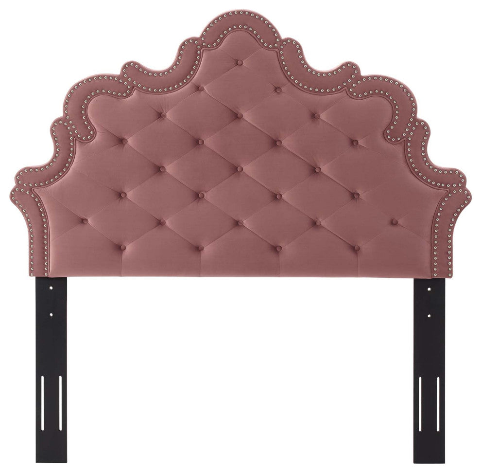 Tufted Headboard, Nailhead, King California, Pink, Velvet, Modern, Mid Century