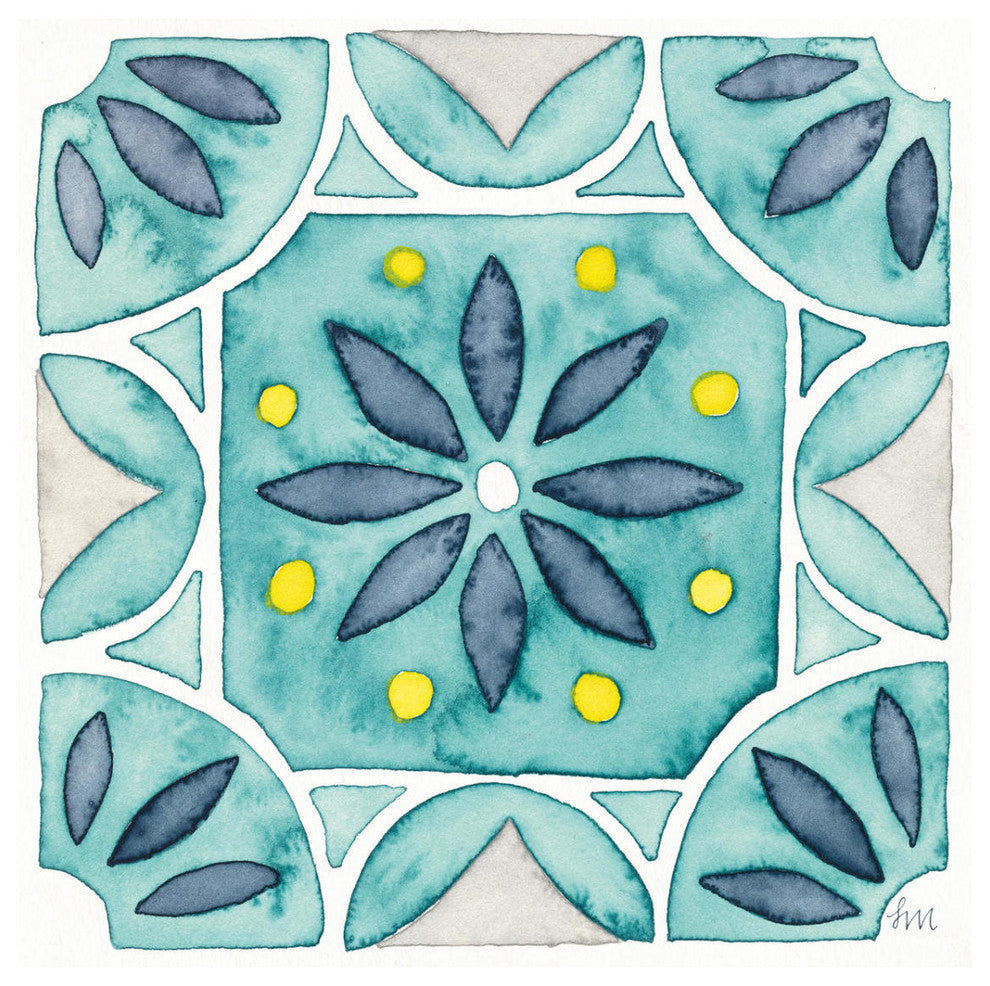 "Garden Getaway Tile VIII Teal" Digital Paper Print by Laura Marshall, 32"x32"