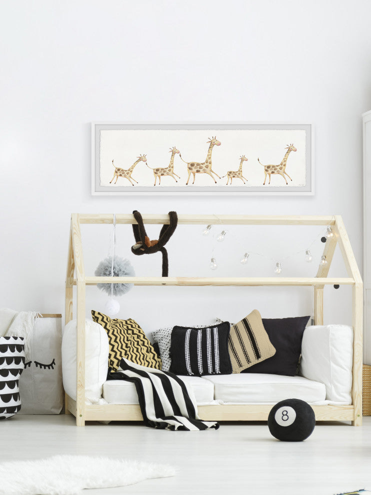 "Giraffe Runs Around" Framed Painting Print, 30x10