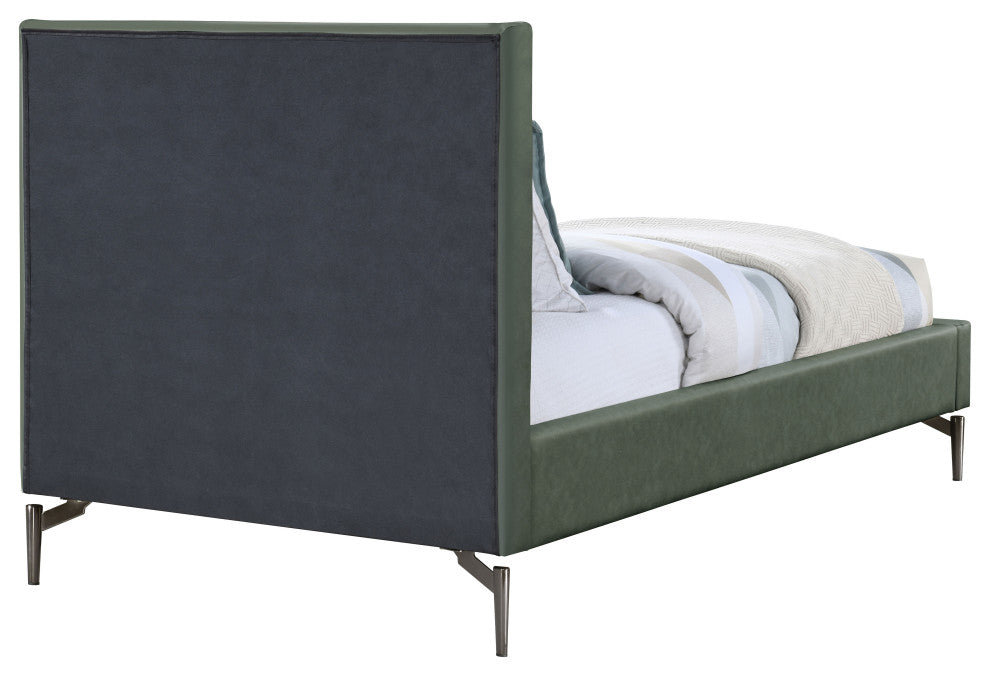 Gallo Vegan Leather Upholstered Bed, Green, Twin