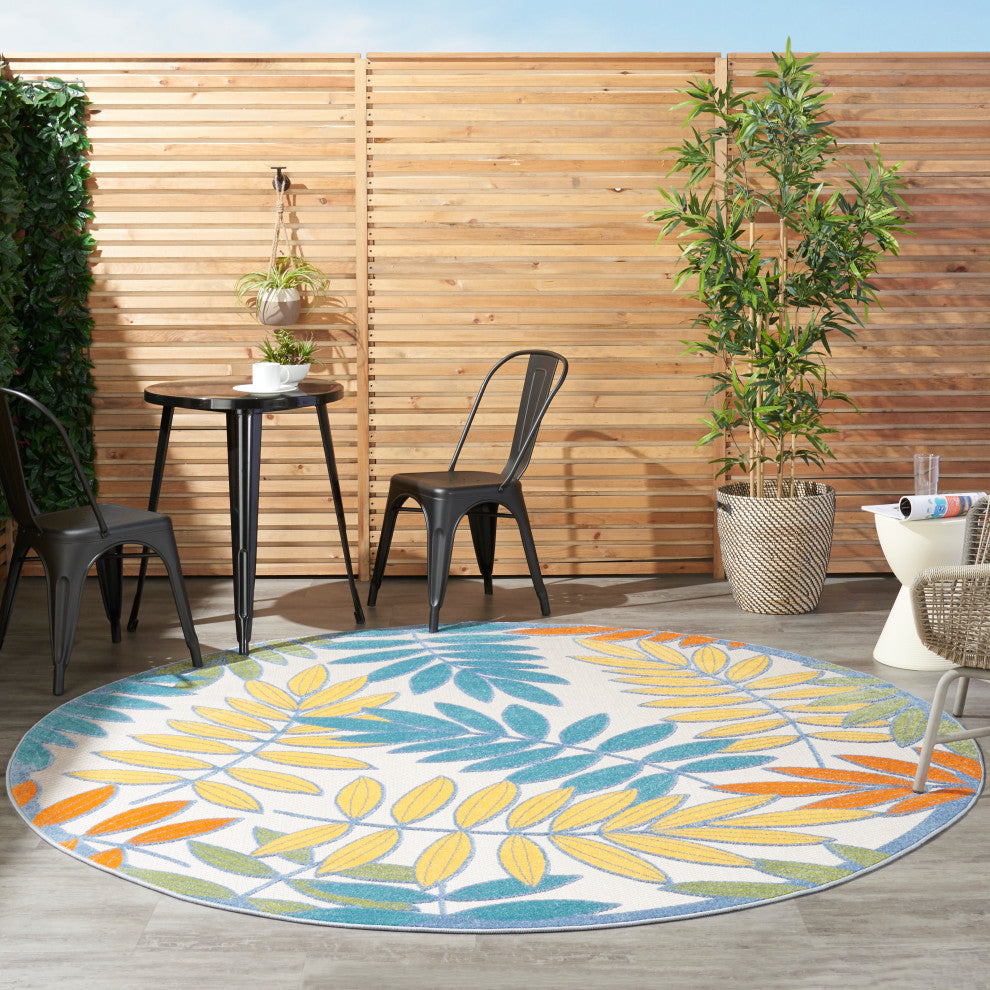 Nourison Aloha 7'10" Round Ivory/Multi Tropical Area Rug