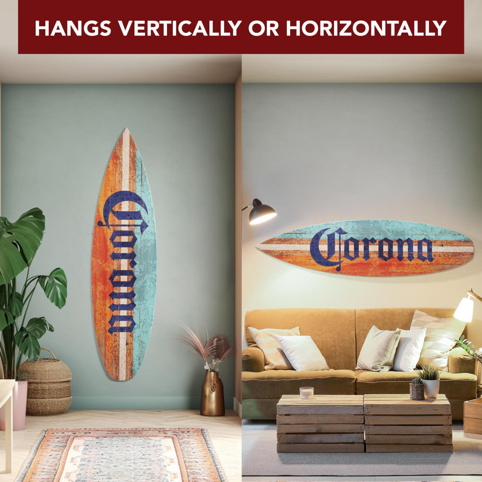 Licensed Corona Color Wood Tones Surfboard Plaque Wall Sign, 60"x15"