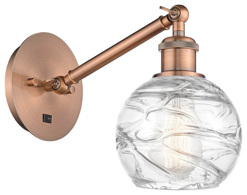 Ballston Athens Deco Swirl Sconce, Antique Copper, Clear Deco Swirl