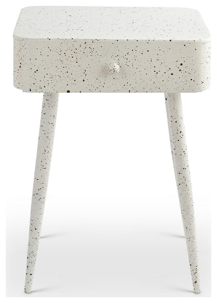 Rylan Iron Night Stand, White, Terrazzo
