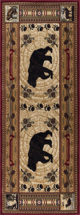 Black Bear Novelty Pattern Lodge Area Rug, Brown, 2'7'' X 7'3''