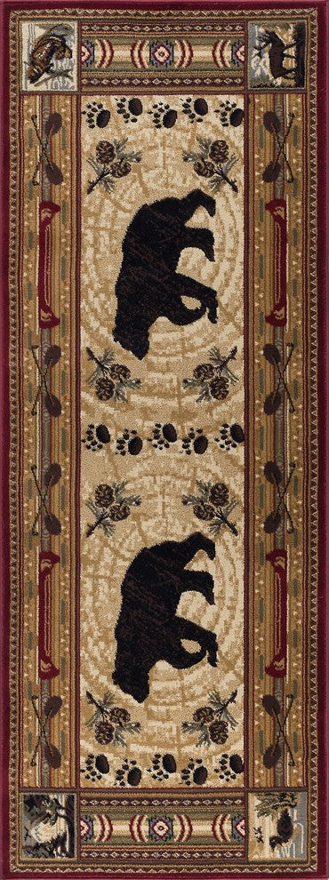 Black Bear Novelty Pattern Lodge Area Rug, Brown, 2'7'' X 7'3''