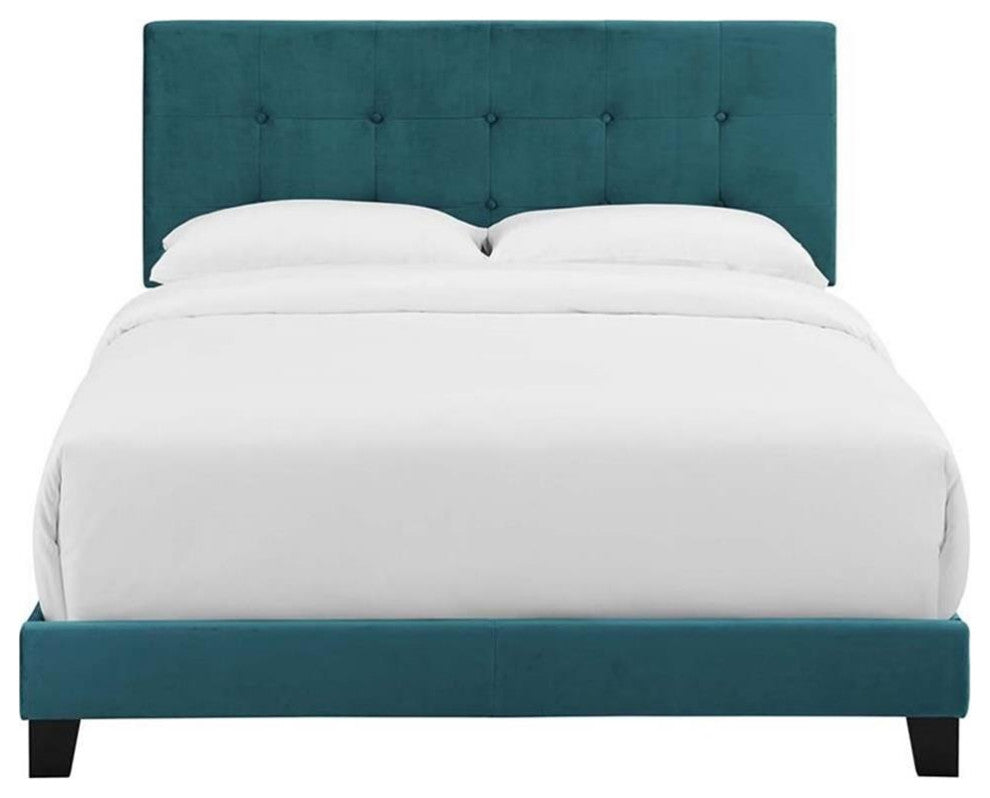 Sea Blue Amira Queen Performance Velvet Bed