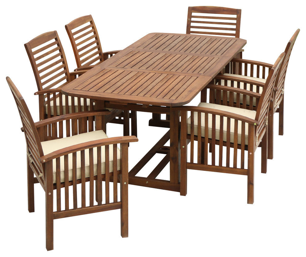 7-Piece Acacia Patio Dining Set With Cushions, Dark Brown