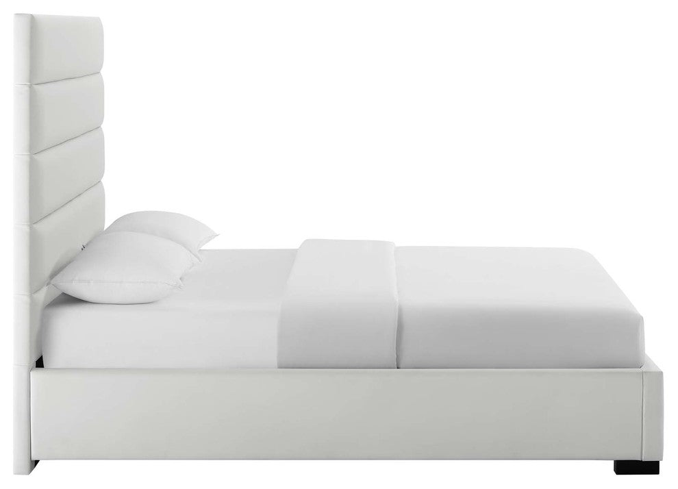 Genevieve Queen Faux Leather Platform Bed, White