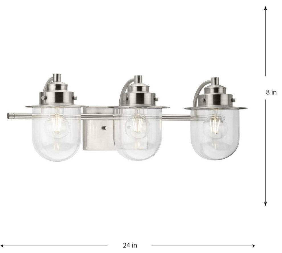 Northlake Collection Three-Light Brushed Nickel Clear Glass Bath Light