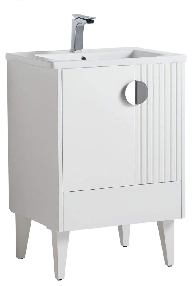 Venezian Single Bathroom Vanity, White, 24", Polished Chrome Handles, One Sink