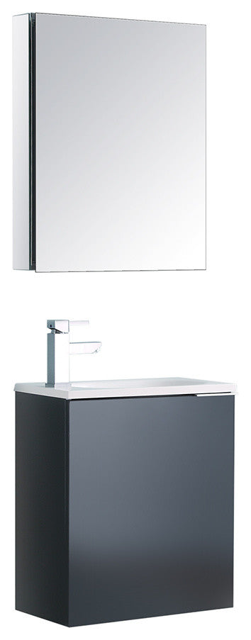 Valencia 20" Dark Slate Gray Wall Hung Vanity Set, Cabinet, Faucet, FFT1030CH