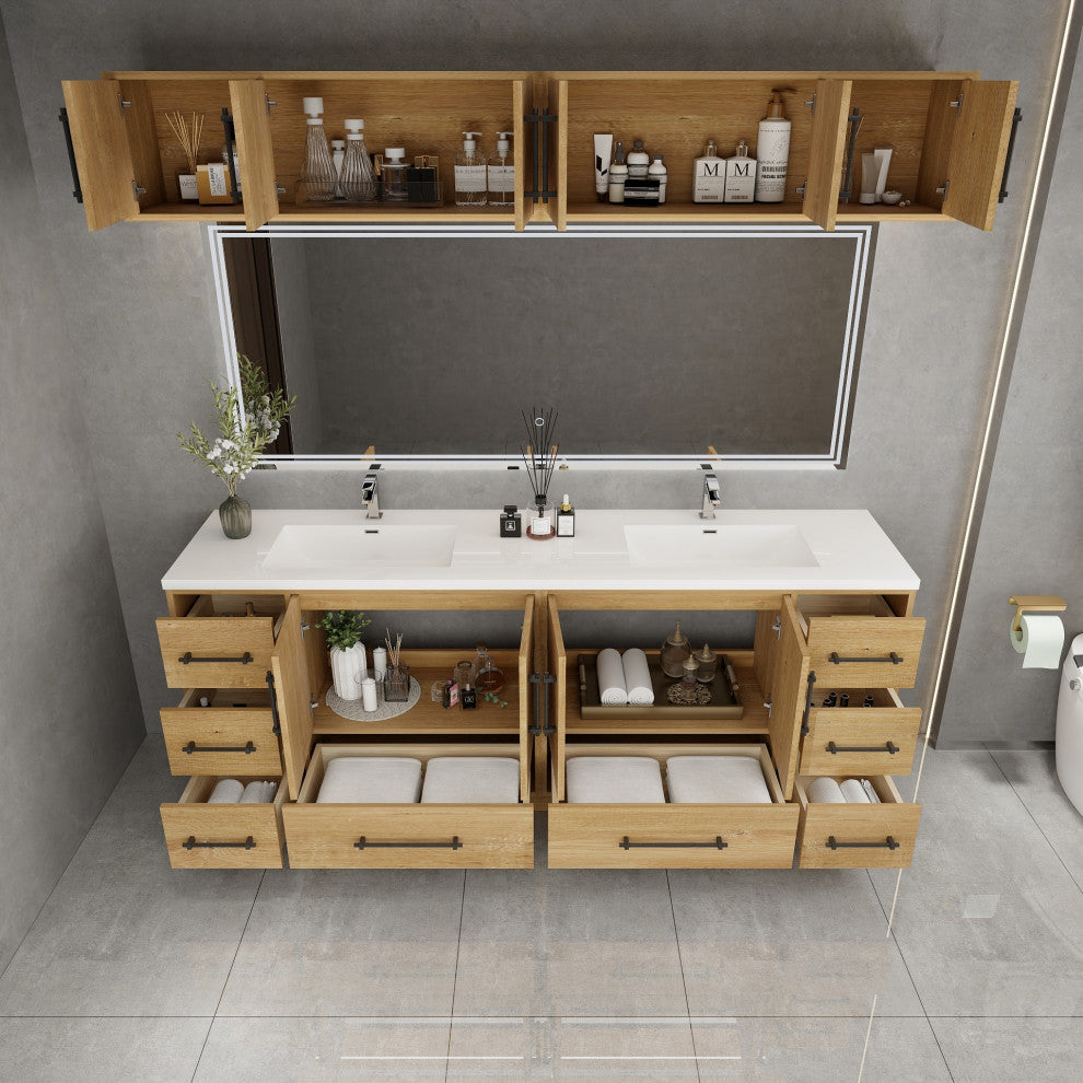 Victoria 84" Solid Wood Bath Vanity, Double Sink, Oak