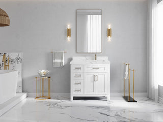 Cambridge 36 Right Offset Bath Vanity in White 2" Calacatta Laza