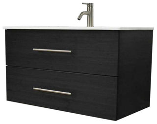 Napa 36" Modern Floating Bathroom Vanity With Ceramic Top and Round Handles, Black Ash