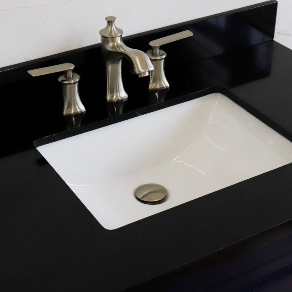 37" Single Sink Vanity, Blue Finish With Black Galaxy Granite