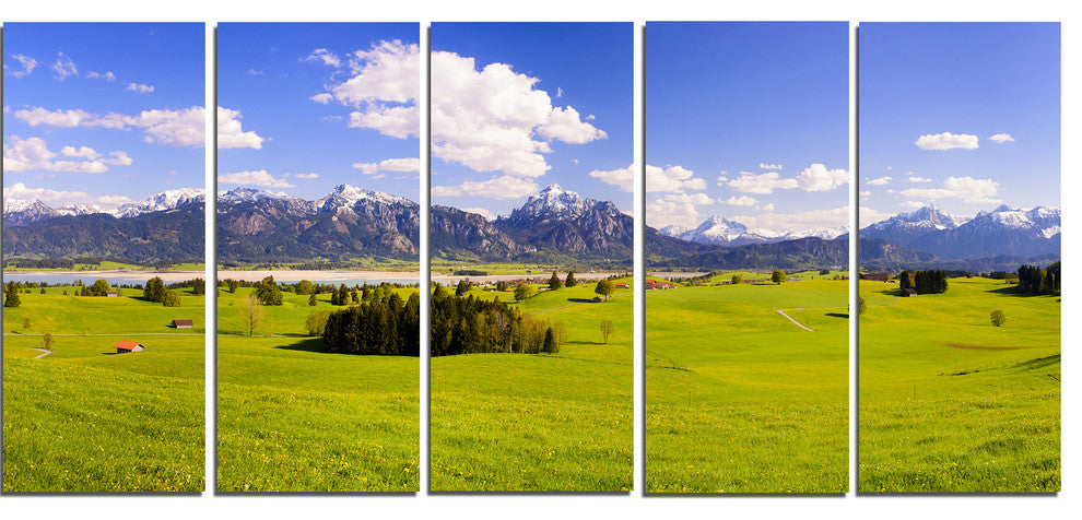 Green Bavaria Field Panorama, Landscape Canvas Art Print, 60"x28", 5 Panels