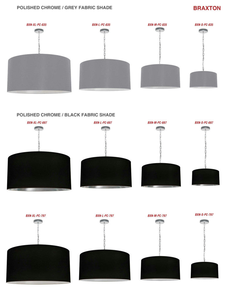 1 Light Medium Braxton Polished Chrome Pendant w/ Black/Silver Shade