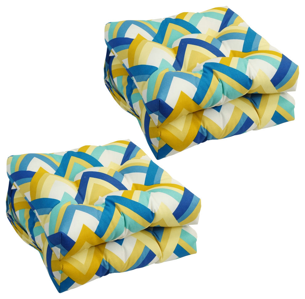 16" Polyester Outdoor Square Tufted Chair Cushions, Set of 4, Resort Cornsilk