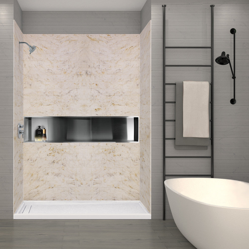 Transolid SaraMar 36"x60"x96" 3-Piece Shower Wall Kit, Biscotti Marble