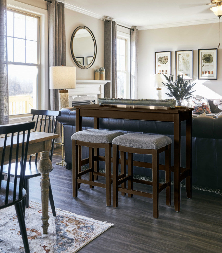 HomeRoots Perfecto Espresso Finish Sofa table With Two Bar Stools