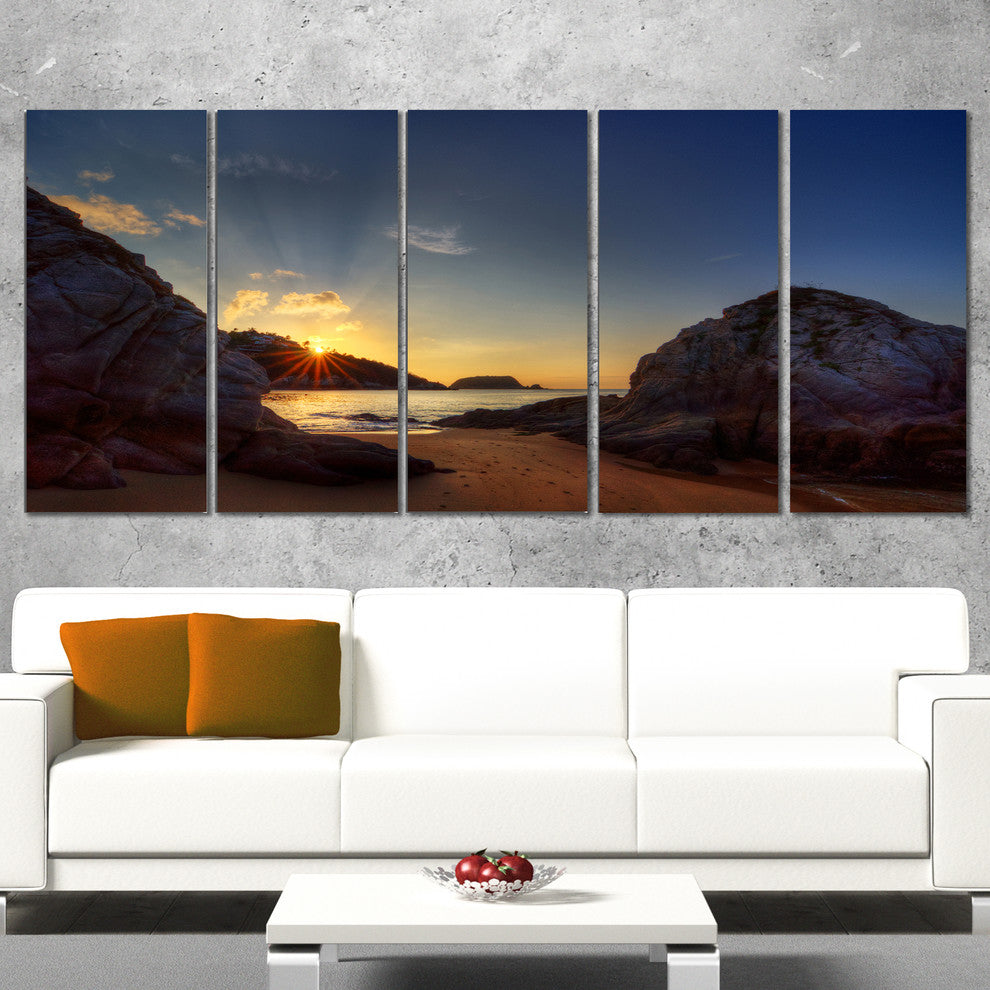 Hills in Beautiful Mountain Beach, Landscape Canvas Print, 60"x28", 5 Panels