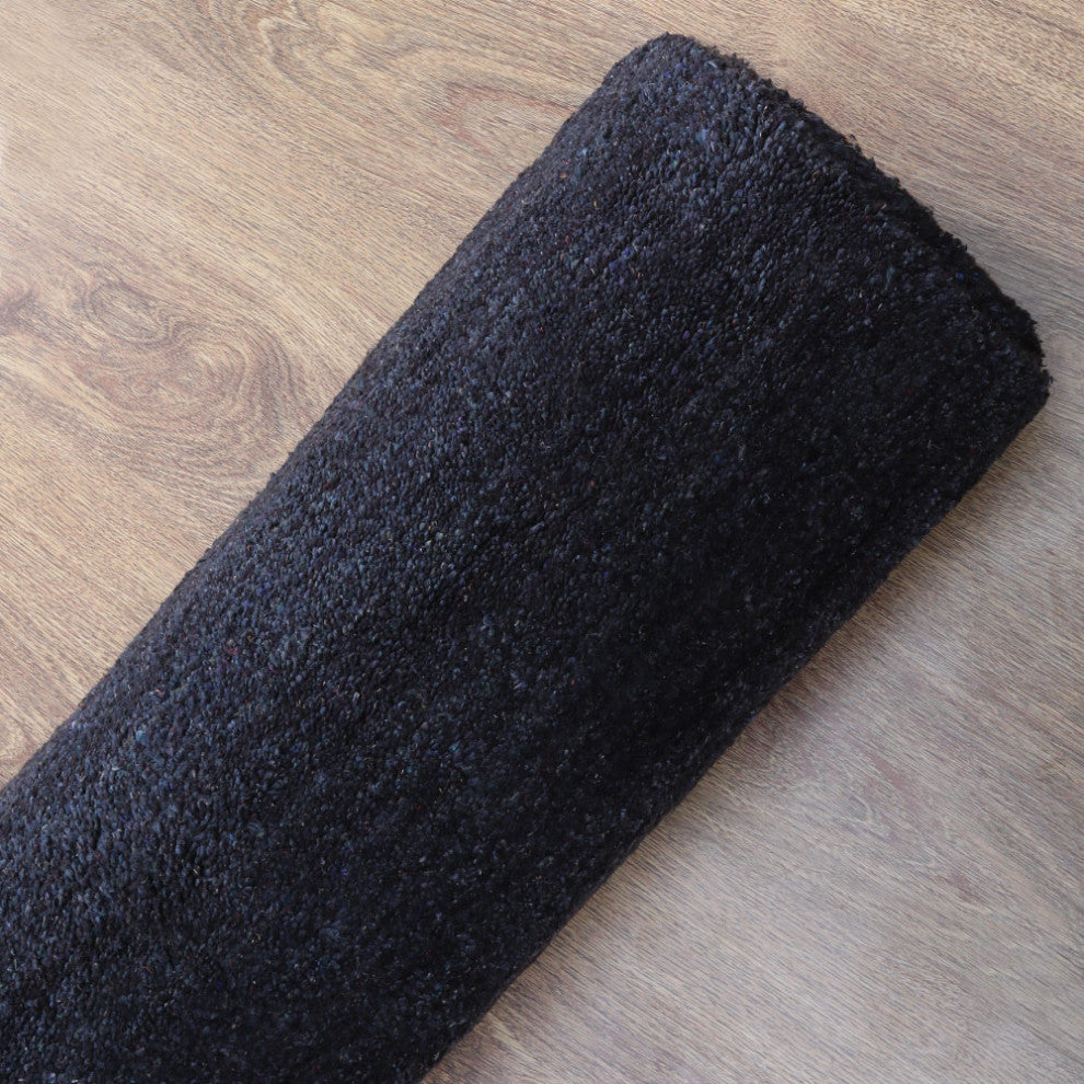 HAND KNOTTED LOOM SILK ECO-FRIENDLY AREA RUGS-Dark Blue Color,Solid Design, [Runner] 2'8"x8'