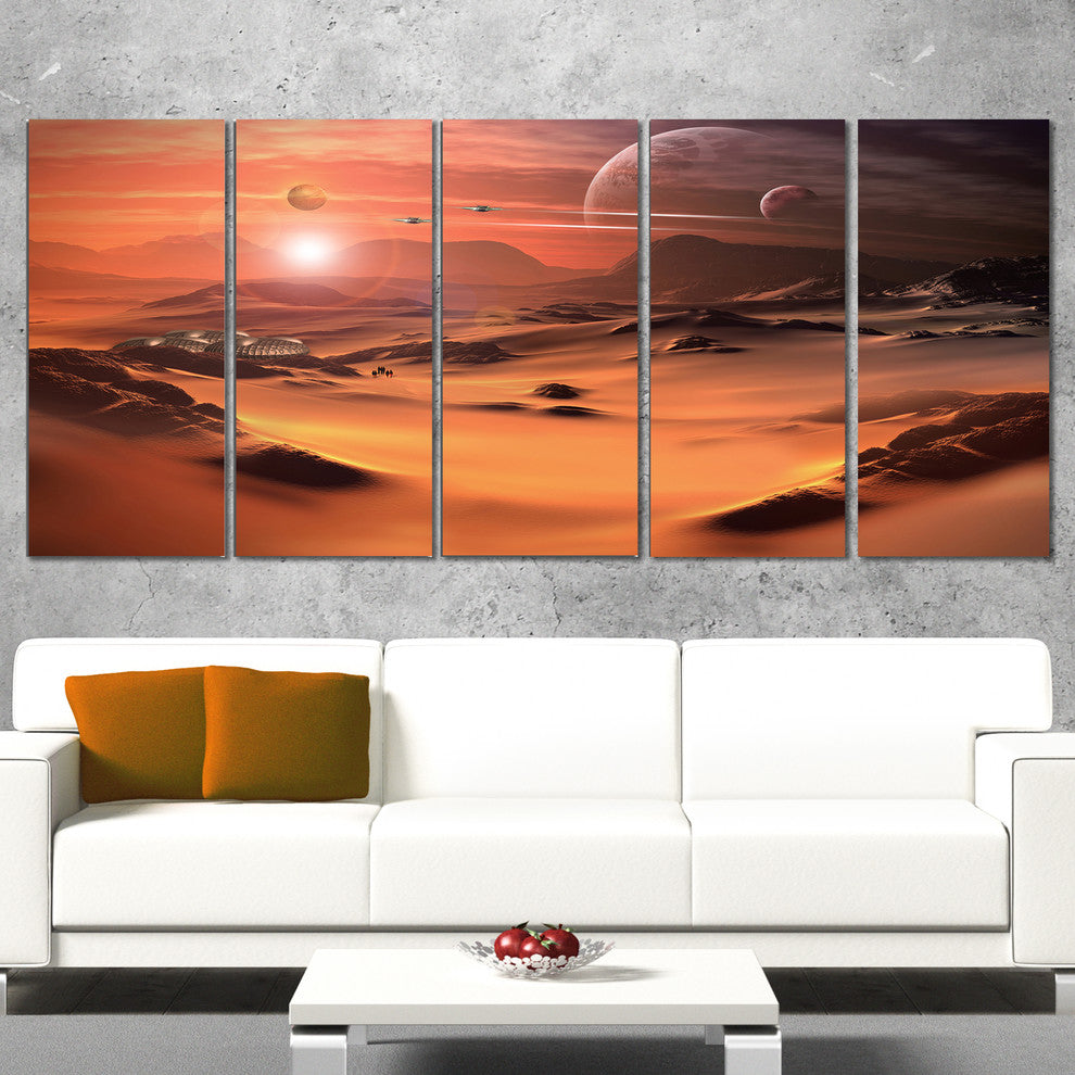 Alien Planet 3D Rendered Computer Art, Landscape Canvas Print, 60"x28", 5 Panels