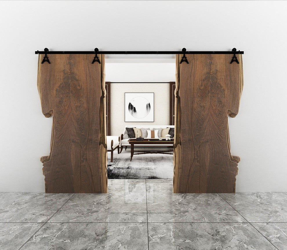 Vancleef Sliding Barn Door Hardware for Double Door, Eiffel Design, 8'