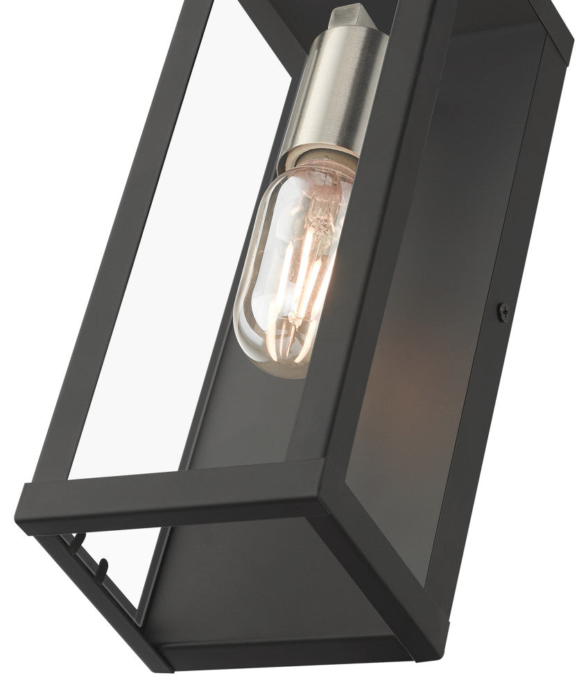 Gaffney 1-Light Black Outdoor ADA Medium Wall Lantern, Brushed Nickel Accents