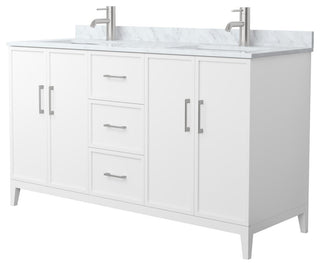 Elan 60" Double Vanity, White, White Carrara Marble Top, Nickel Trim