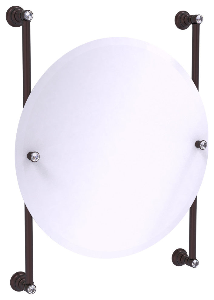Carolina Crystal Round Frameless Rail Mounted Mirror, Antique Bronze