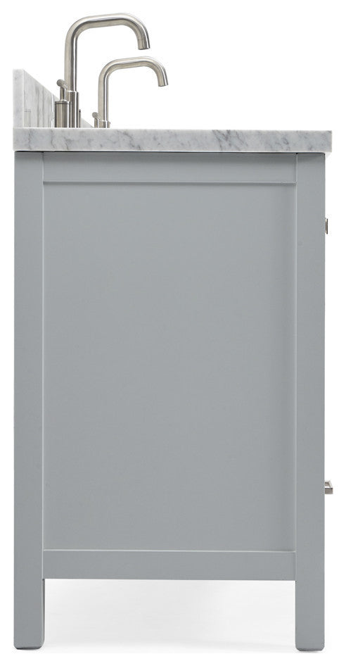 ARIEL Cambridge 61" Double Rectangle Sink Bathroom Vanity Grey With Marble Top