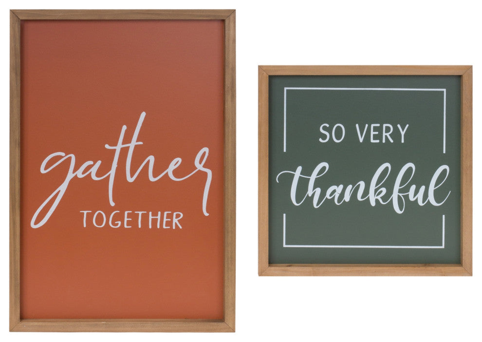 Gather and Thankful Sentiment Sign, 2-Piece Set