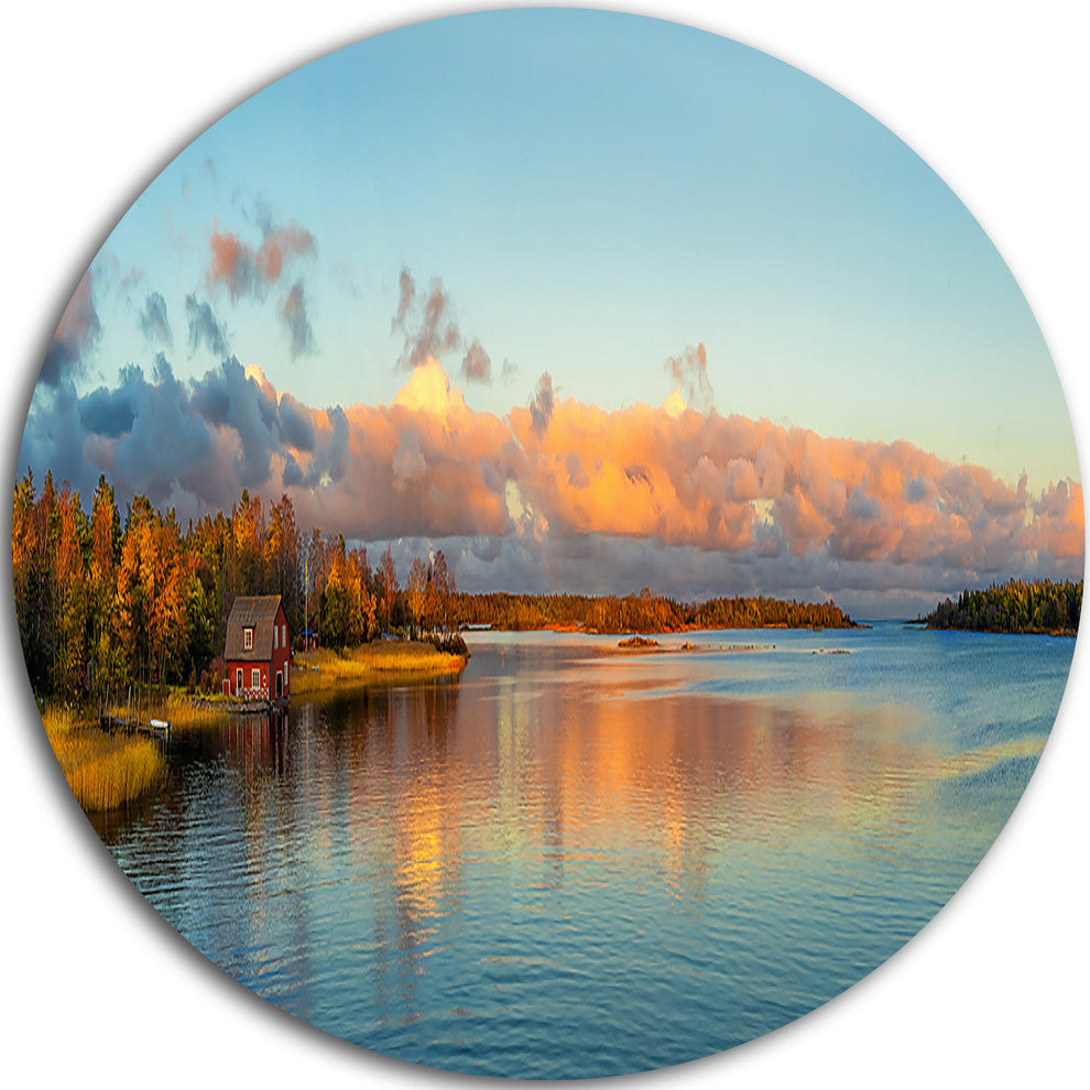 Autumn Sunset Panorama, Landscape Photo Disc Metal Artwork, 23"