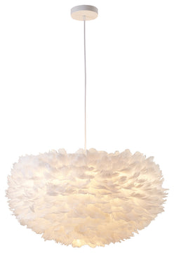 White Iron Ceiling Fixture With Grey Goose Feather, White