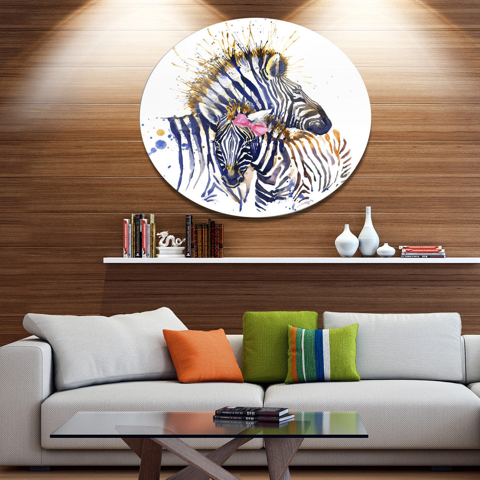 Zebra Watercolor Leftwards, Animal Round Wall Art, 23"