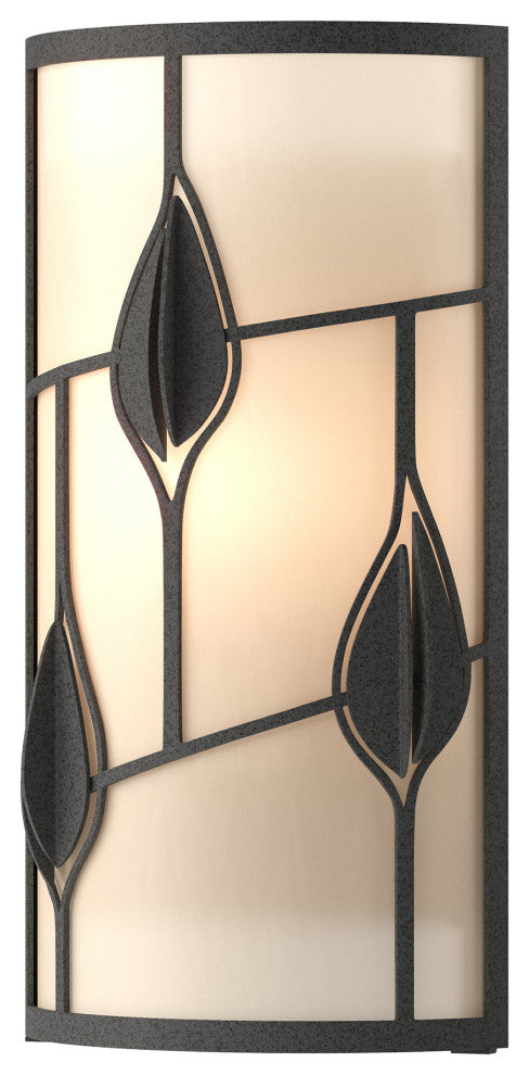 Alison's Leaves Sconce, Natural Iron Finish, White Art Glass