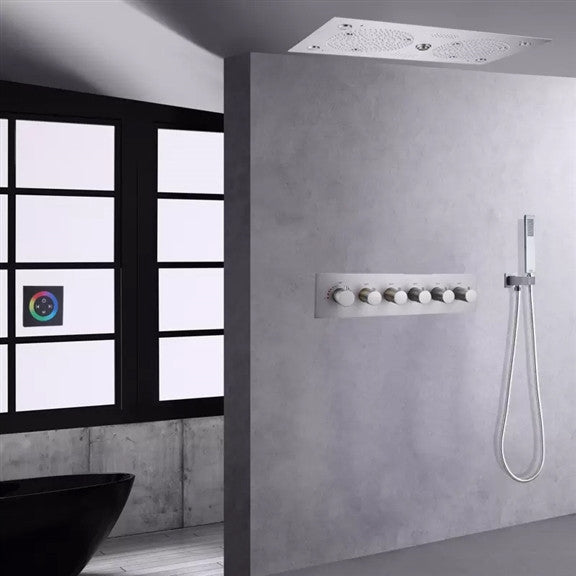 Thermostatic Recessed Ceiling Mount Led Rainfall Shower System, D Brushed Nickel