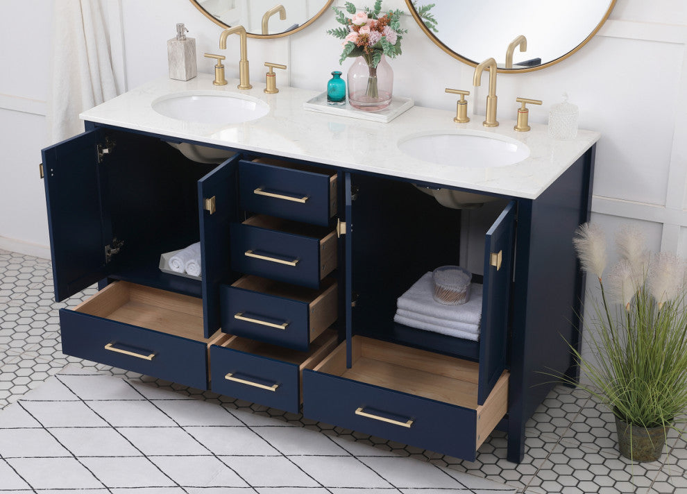 Blue 60" Double Sink Bathroom Vanity