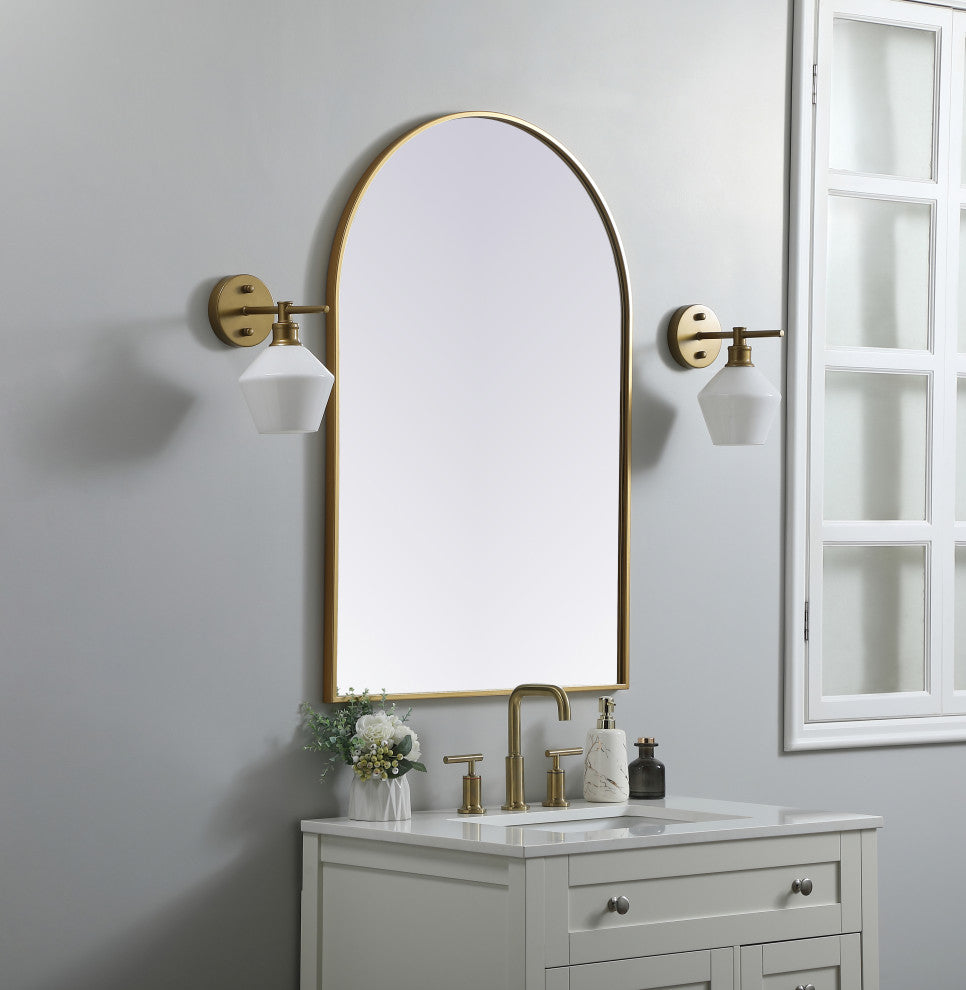 Metal Frame Arch Mirror 27X40 Inch, Brass