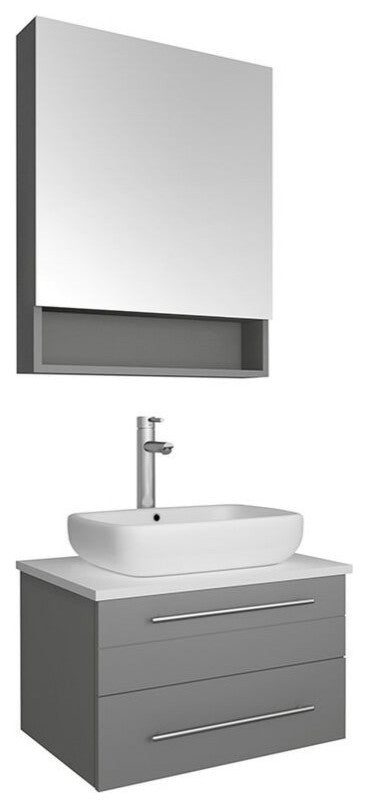 Fresca Lucera 24" Wall Hung Bathroom Vanity, Gray, Vessel Sink, Faucet, Fft1044c