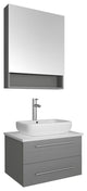 Fresca Lucera 24" Wall Hung Bathroom Vanity, Gray, Vessel Sink, Faucet, Fft1044c